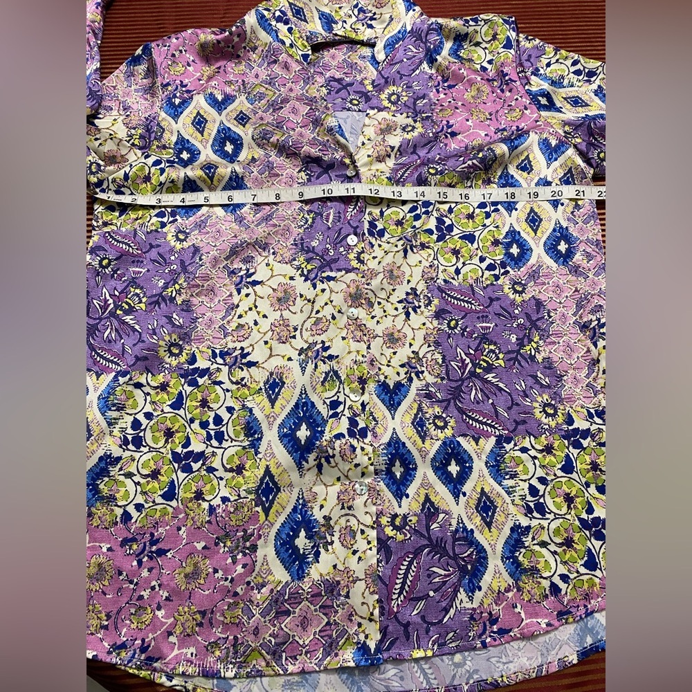Susan Graver Colorful Patterned Button-Up Shirt S… - image 5